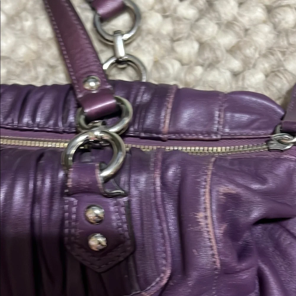 Coach Purple Leather Satchel with Silver Accents - Picture 13 of 16